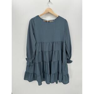 Foteisy Womens Blue Long Sleeve Tiered Boho Dress Size S Peasant Babydoll NWT